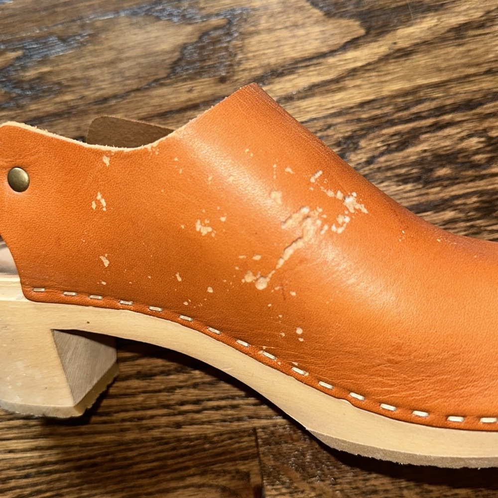 Classic Bryr Suzie Whisky Leather Clogs low heel 36 6.5 As is - Picture 10 of 11